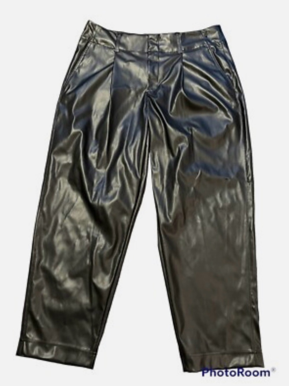 A new day Black Faux-Leather Pleated Tapered Chinos